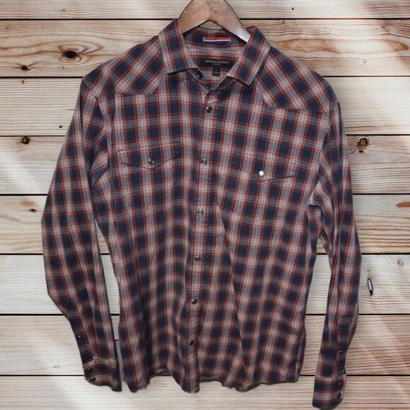 Banana Republic Blue Plaid Shirt Size Large - Picture 1 of 7